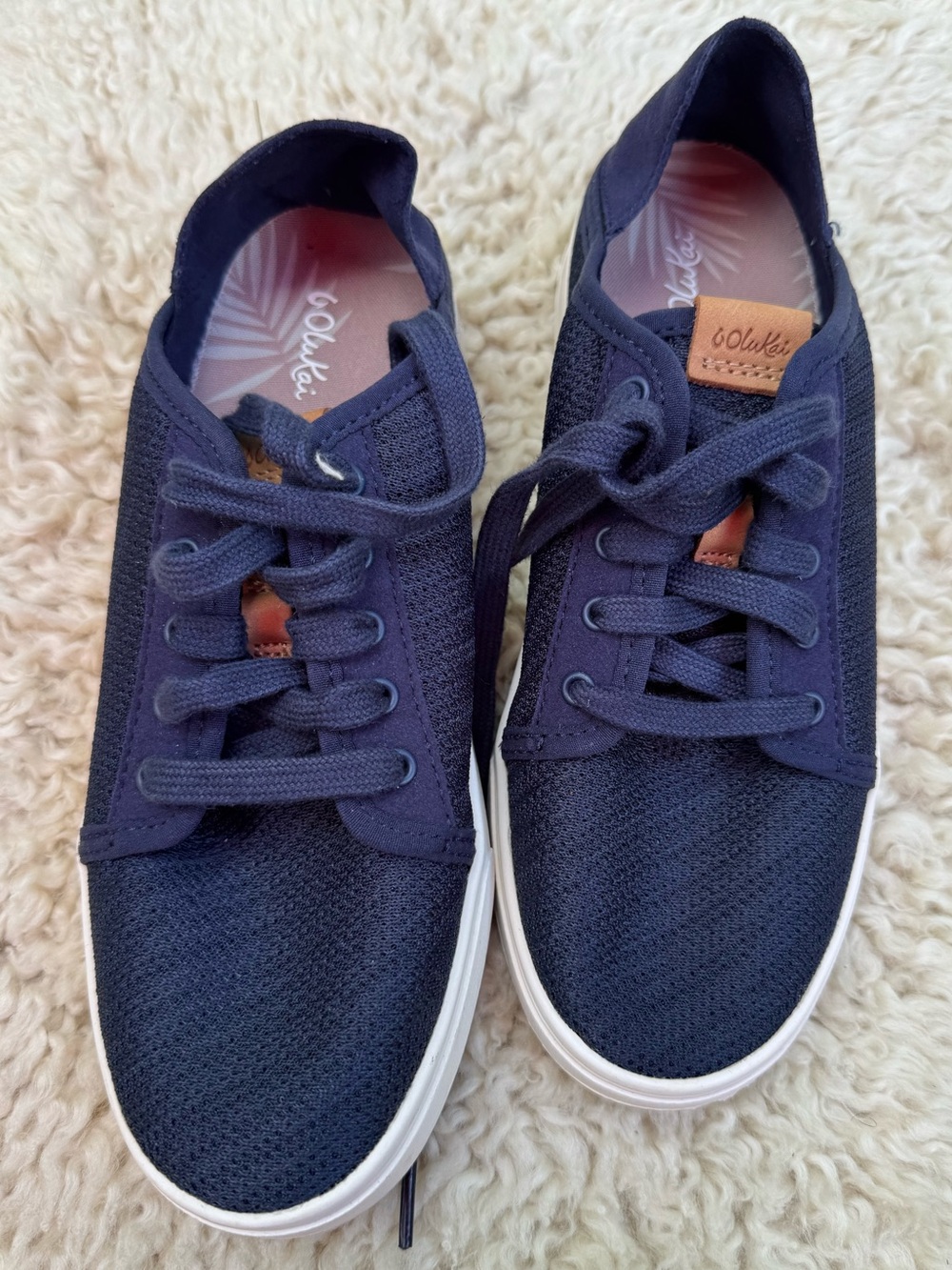 OluKai Navy Knit Lace-Up Sneakers with White Sole